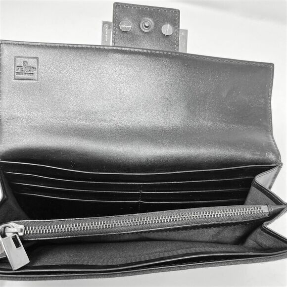 Fendi Zucca FF Canvas Baguette Clutch Black Logo Wallet Bag Vintage Italy - Picture 5 of 10
